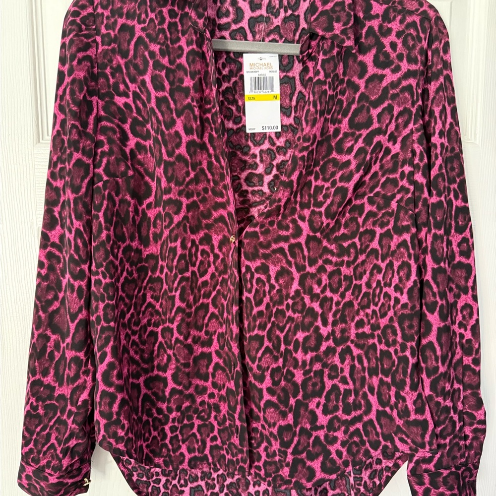 Michael Kors Vibrant Pink Leopard Blouse